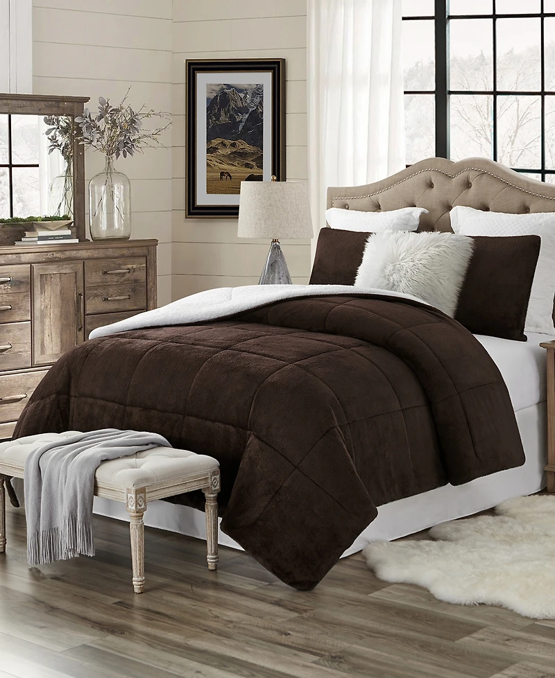 Cathay Home Inc. Plush Faux Fur and Sherpa Reversible Comforter Set, Full/Queen