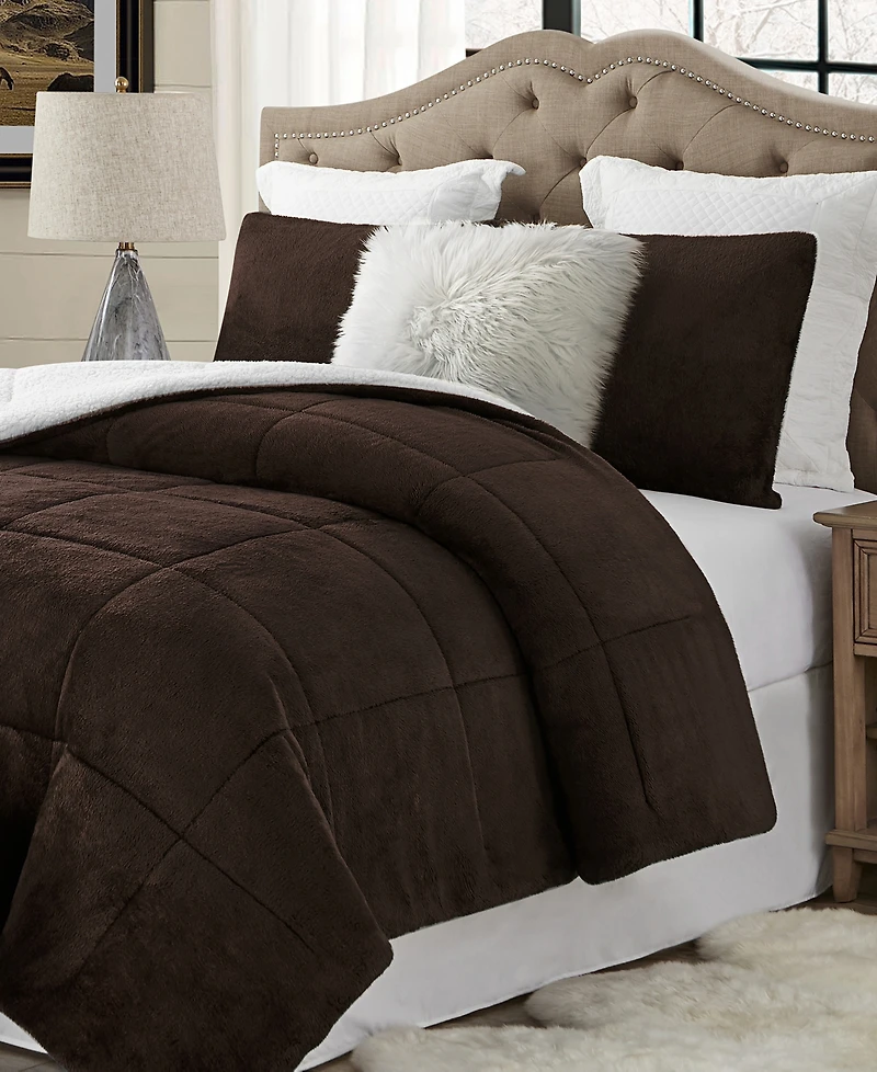Cathay Home Inc. Plush Faux Fur and Sherpa Reversible Comforter Set, Full/Queen