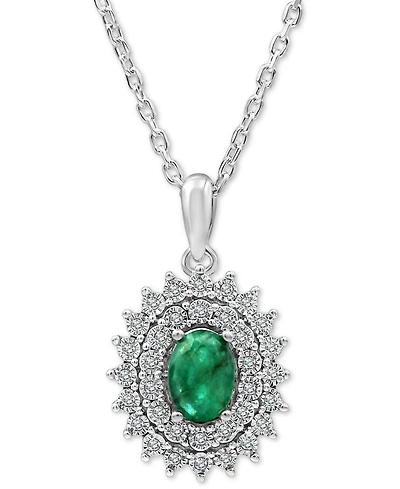 Emerald (3/4 ct. t.w.) & Diamond (1/10 ct. t.w.) 18" Pendant Necklace in Sterling Silver