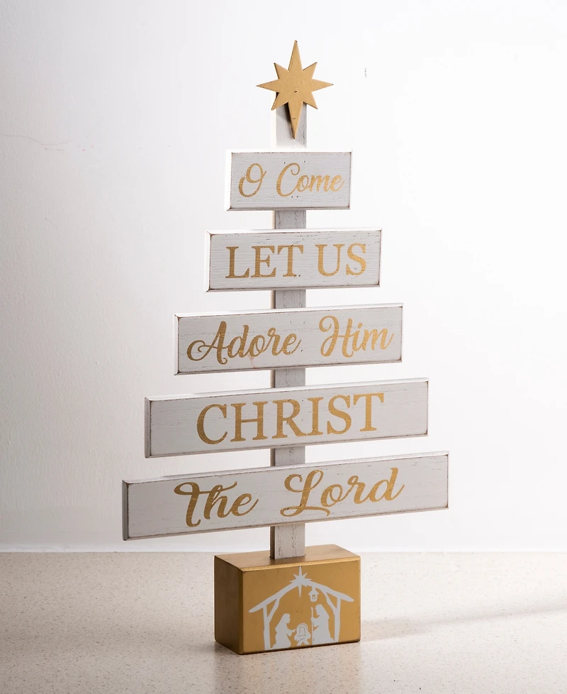 Glitzhome Wooden Nativity Table Tree Decor
