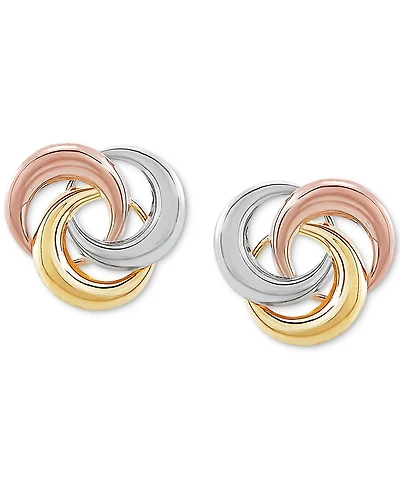 Tricolor Love Knot Stud Earrings 10k Gold, White Gold & Rose