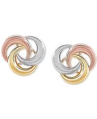 Tricolor Love Knot Stud Earrings 10k Gold, White Gold & Rose