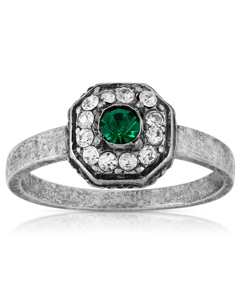 Pewter and Clear Crystal Octagonal Ring