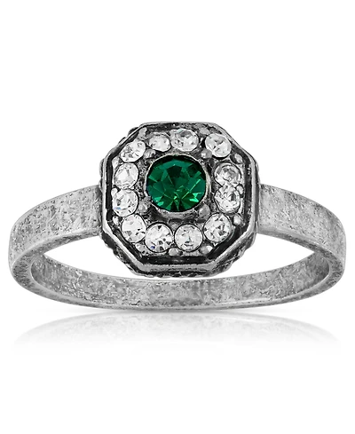 Pewter and Clear Crystal Octagonal Ring
