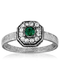 Pewter and Clear Crystal Octagonal Ring