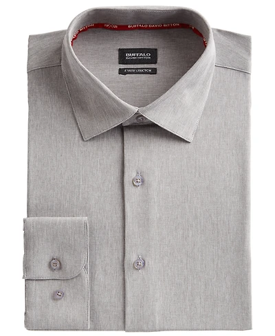 Buffalo David Bitton Men's Slim-Fit Performance Stretch Gray Solid Chambray Dress Shirt