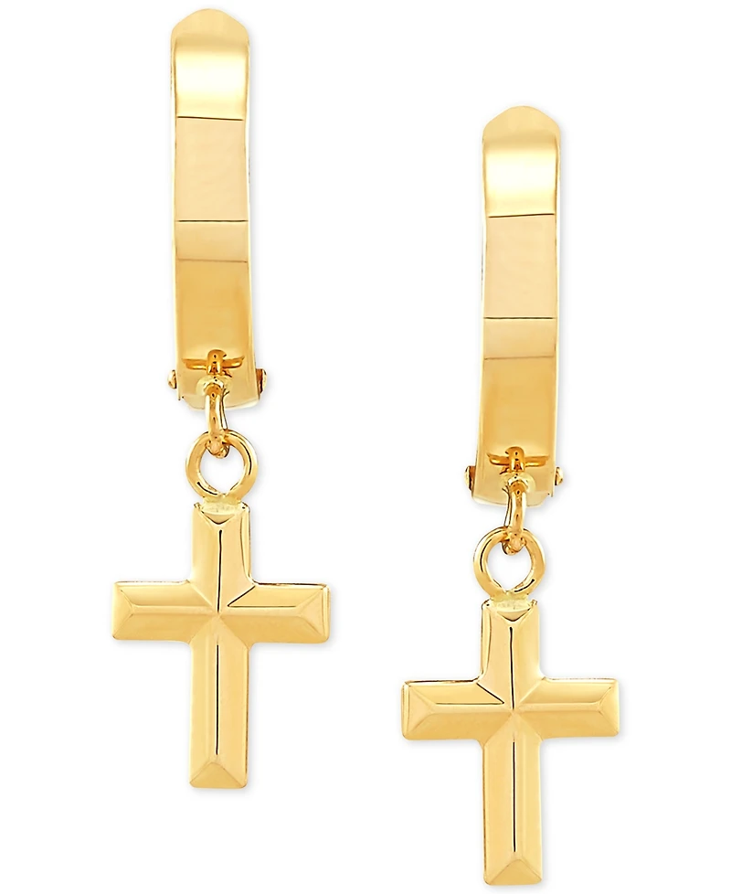 Cross Dangle Hoop Earrings in 10k Gold