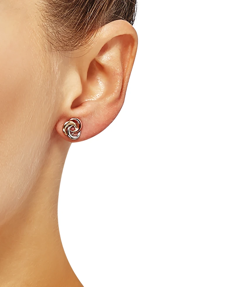 Tricolor Love Knot Stud Earrings 10k Gold, White Gold & Rose