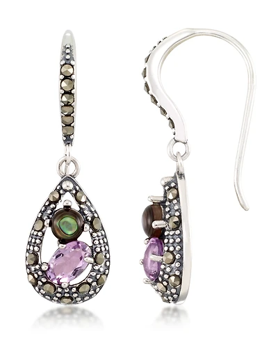 Marcasite, Amethyst ( 9/10 ct. t.w.) and Abalone (1-9/10 ct. t.w.) Teardrop Wire Earrings in Sterling Silver