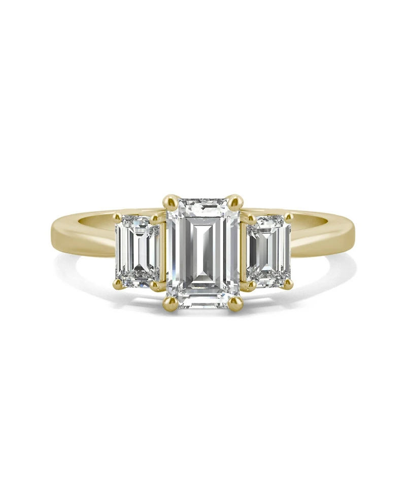 Moissanite Emerald Cut Three Stone Ring 1-1/2 ct. t.w. Diamond Equivalent 14k White or Yellow Gold