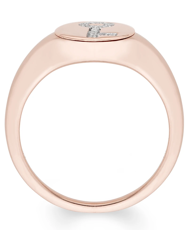 Diamond (1/20 ct. t.w.) Key Signet Ring in 14k Yellow or Rose Gold