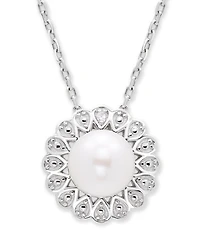 Cultured Freshwater Pearl (7 mm) Diamond Accent Necklace in Sterling Silver