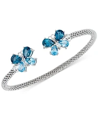 London Blue Topaz (3-1/5 ct. t.w.) & White Zircon (1/4 Butterfly Mesh Cuff Bracelet (2-3/8 Sterling Silver (Also Amethyst)