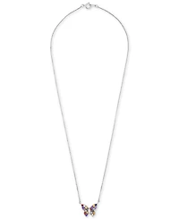 Multi-Gemstone Butterfly 17" Pendant Necklace (7/8 ct. t.w.) in Sterling Silver