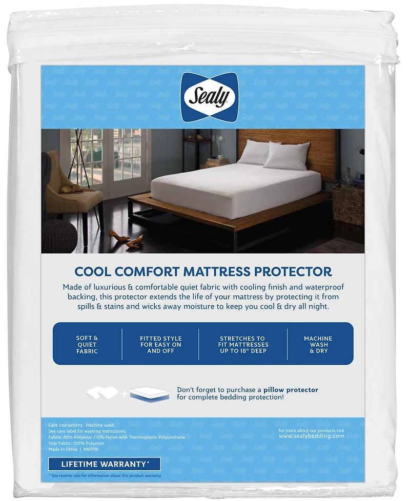 Sealy Cool Comfort Fitted Mattress Protector, Queen