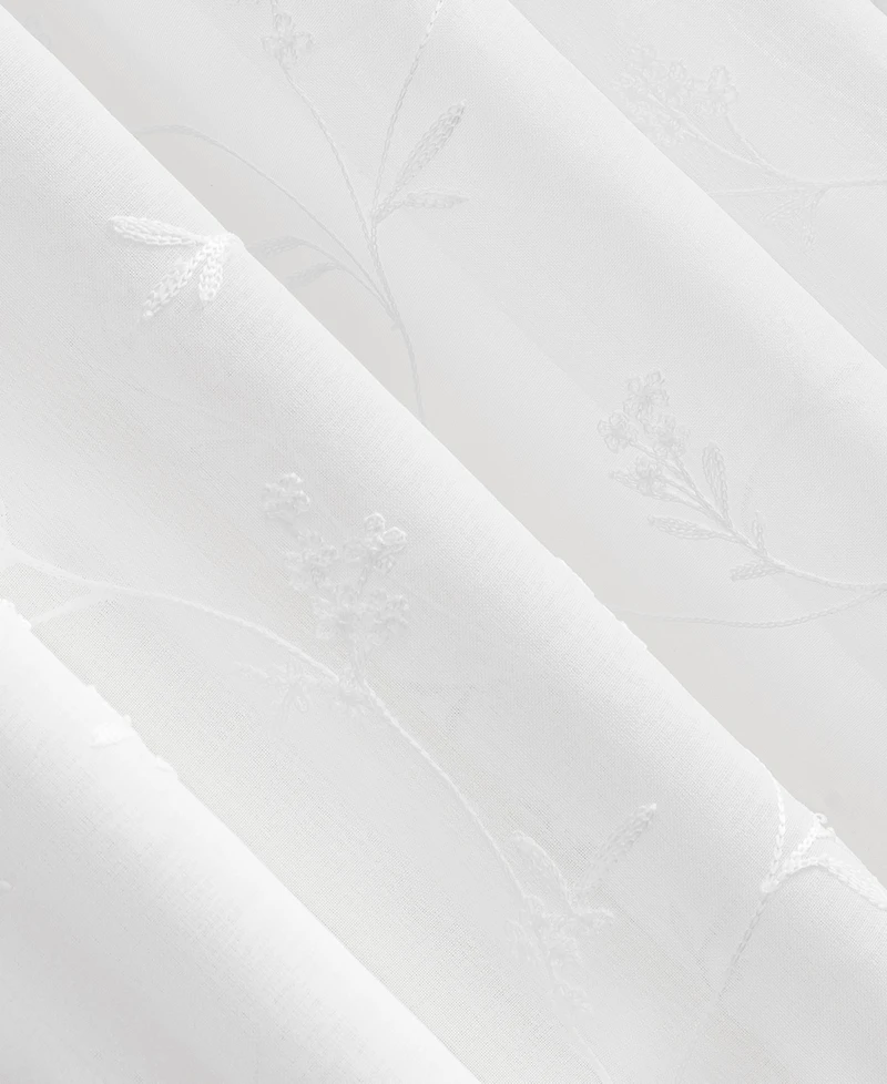 Delia Embroidered Floral Sheer Rod Pocket Curtain Panel