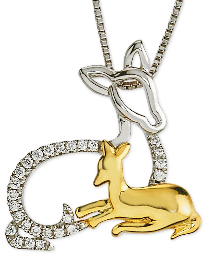 Diamond Dear Mother & Child 18" Pendant Necklace (1/10 ct. t.w.) in Sterling Silver & 10k Gold