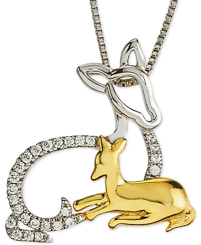 Diamond Dear Mother & Child 18" Pendant Necklace (1/10 ct. t.w.) in Sterling Silver & 10k Gold
