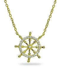 Cubic Zirconia Ship's Wheel Necklace Sterling Silver or 18k Gold over