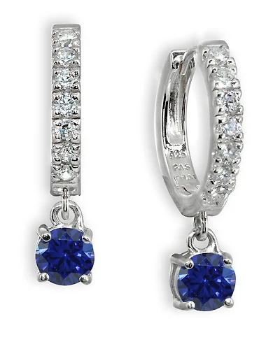 Color Cubic Zirconia Dangle Drop Huggie Hoop Earring Sterling Silver