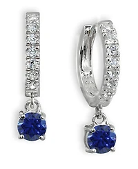 Color Cubic Zirconia Dangle Drop Huggie Hoop Earring Sterling Silver