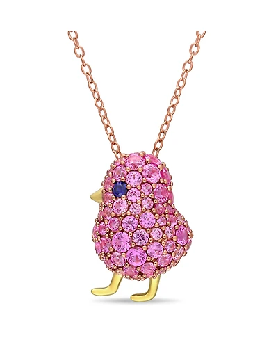 Lab Grown Blue and Sapphire (2 3/ ct. t.w.) Chick Bird Necklace in 18k Two-Tone Over Sterling Silver