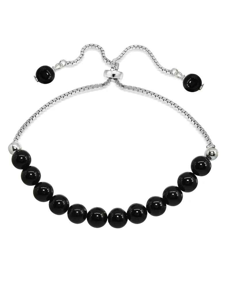 Genuine Stone Bead Adjustable Bracelet Silver Plate