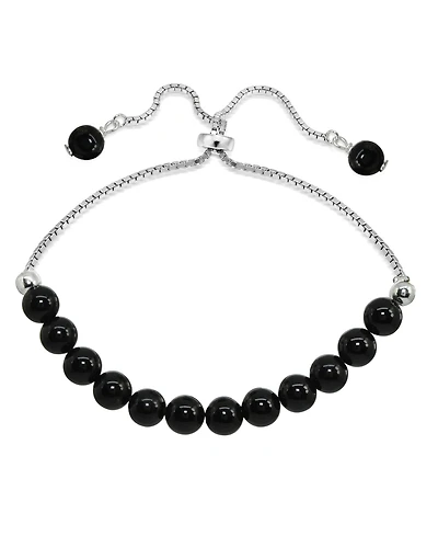 Genuine Stone Bead Adjustable Bracelet Silver Plate