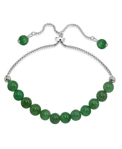 Genuine Stone Bead Adjustable Bracelet Silver Plate