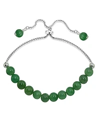 Genuine Stone Bead Adjustable Bracelet Silver Plate