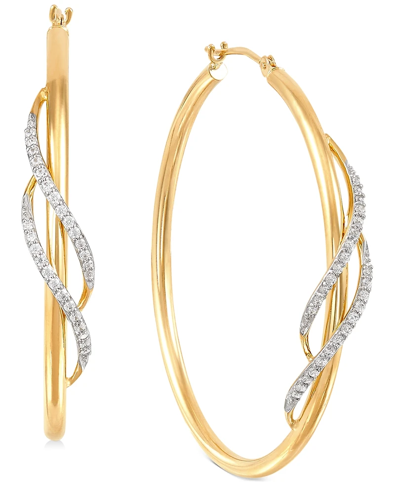 Diamond Twist Medium Twist Hoop Earrings (1/5 ct. t.w.) in 10k Gold, 1.5"