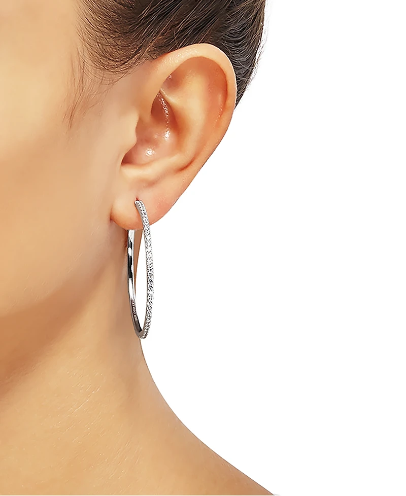 Diamond Medium Skinny Hoop Earrings (1 ct. t.w.) in Sterling Silver