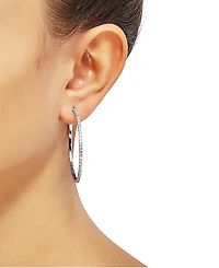 Diamond Medium Skinny Hoop Earrings (1 ct. t.w.) in Sterling Silver