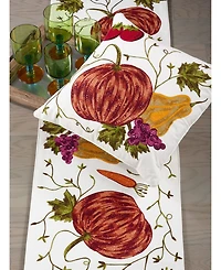 Saro Lifestyle Embroidered Pumpkin Harvest Design Cotton Table Runner