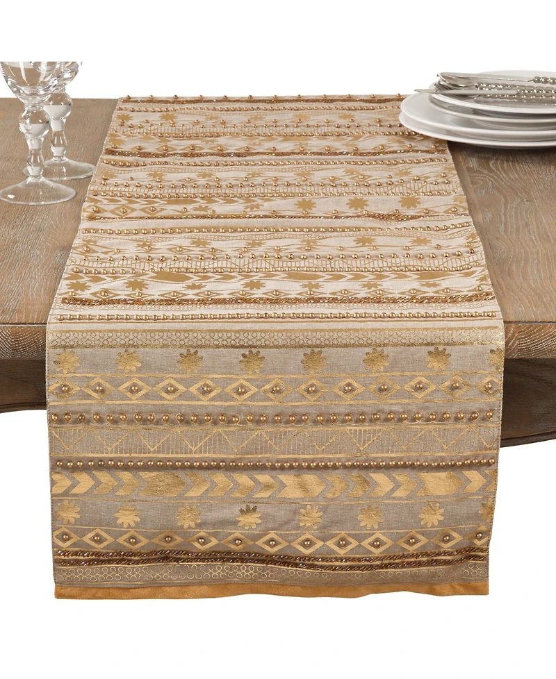 Saro Lifestyle Beaded Aztec Cotton Table Runner