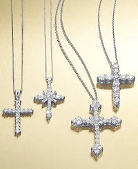 Diamond Baguette Cross Pendant Necklace in 14k White Gold (1/2 ct. t.w.)