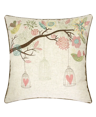 Homey Cozy Lilly Embroidered Linen Decorative Pillow, 20" x 20"