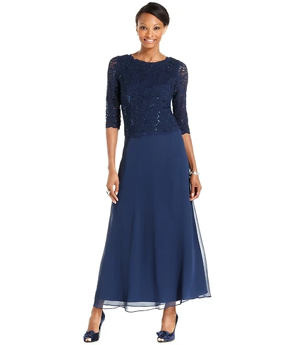 Alex Evenings Women's Sequin Embellished Lace Top Gown