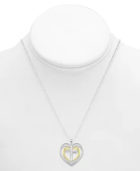 Diamond Double Heart Cross Pendant Necklace (1/10 ct. t.w.) in Sterling Silver & 14k Gold-plated Sterling Silver