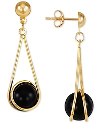 Onyx Wire Wrap Drop Earrings in 10k Gold