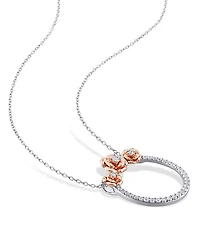 Lab Grown White Sapphire (3/5 ct. t.w.) Rose Floral Open Circle Necklace in Two-Tone Sterling Silver