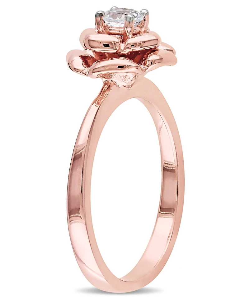 Lab-Grown White Sapphire (1/3 ct. t.w.) Floral Ring 18k Rose Gold Over Sterling Silver