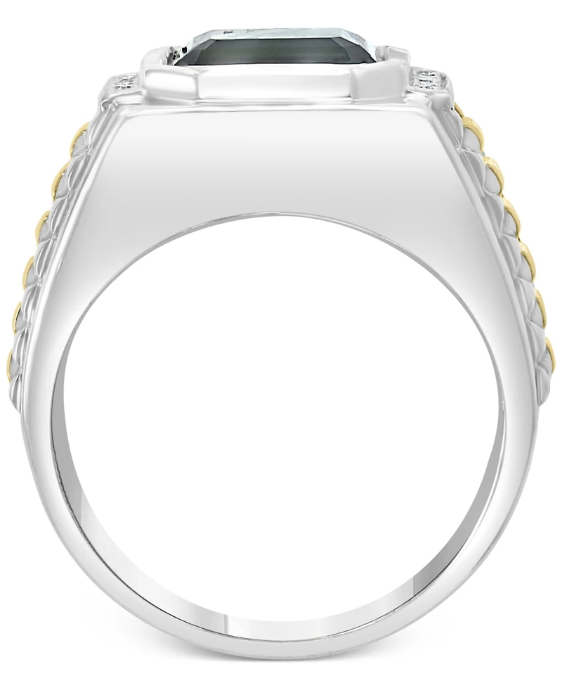 Effy Men's London Blue Topaz (5-5/8 ct. t.w.) & Diamond (1/10 ct. t.w.) Ring in Sterling Silver & 18k Gold-Plate