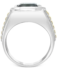 Effy Men's London Blue Topaz (5-5/8 ct. t.w.) & Diamond (1/10 ct. t.w.) Ring in Sterling Silver & 18k Gold-Plate