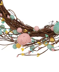 Glitzhome Easter Bunny Shaped Wreath with Eggs Satin Ribbon Bow