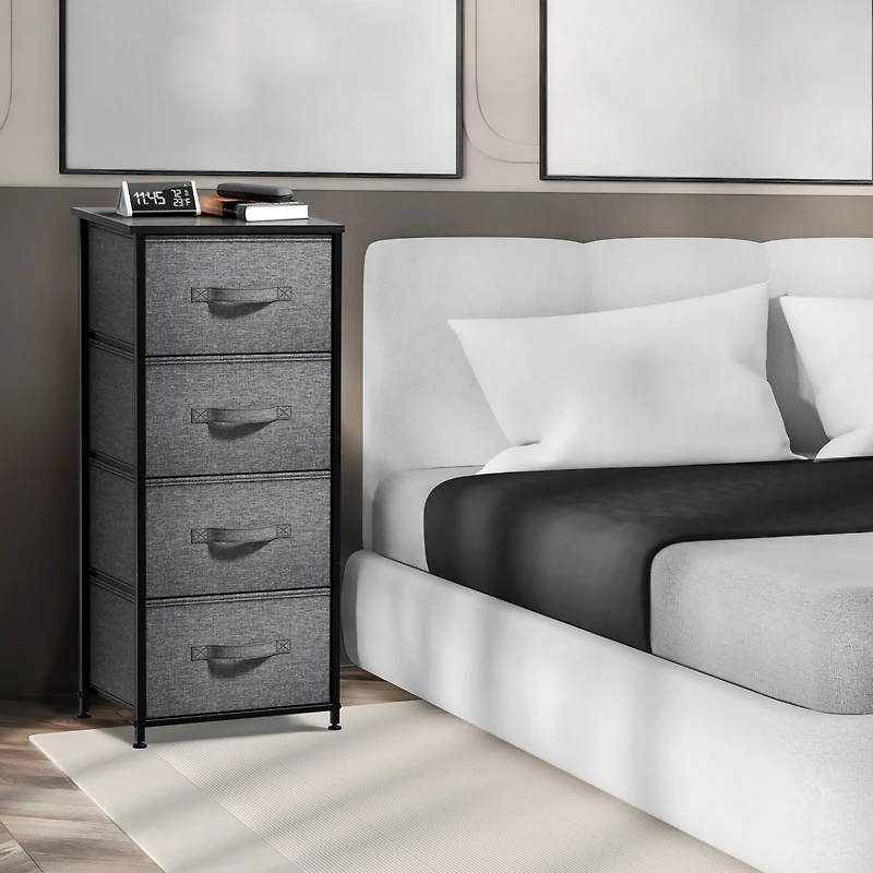 Sorbus 4 Drawers Chest Nightstand - Storage for Closet, Home, College Dorm Features Steel Frame, Wood Top, & Fabric Bins