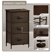 Sorbus Nightstand with 3 Drawers - Steel Frame, Wood Top & Easy Pull Fabric Bins Perfect for Home, Bedroom, Office College Dorm