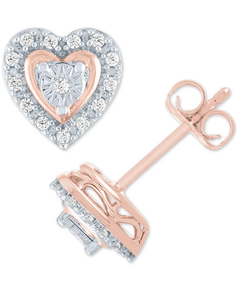 Diamond Heart Earrings (1/10 ct. t.w.) in Sterling Silver or Sterling Silver & 14k Rose Gold-Plate