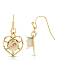 2028 14K Gold-Dipped Heart Porcelain Rose Earrings