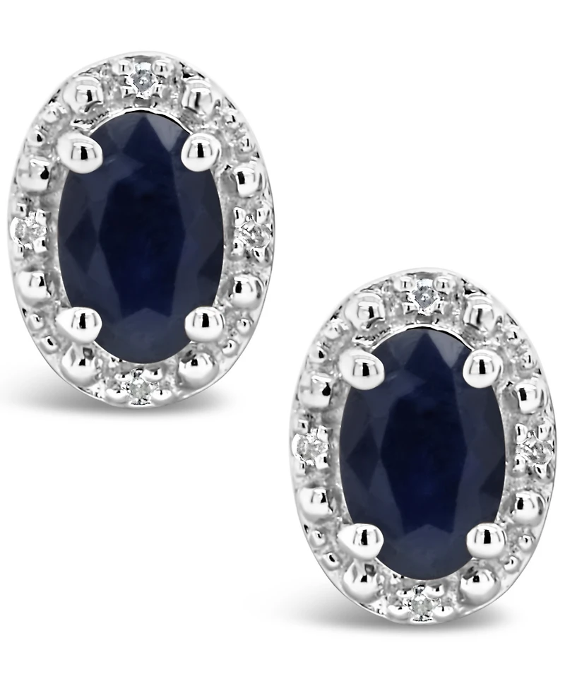 Sapphire (1-1/5 ct. t.w.) and Diamond Accent Stud Earrings in Sterling Silver